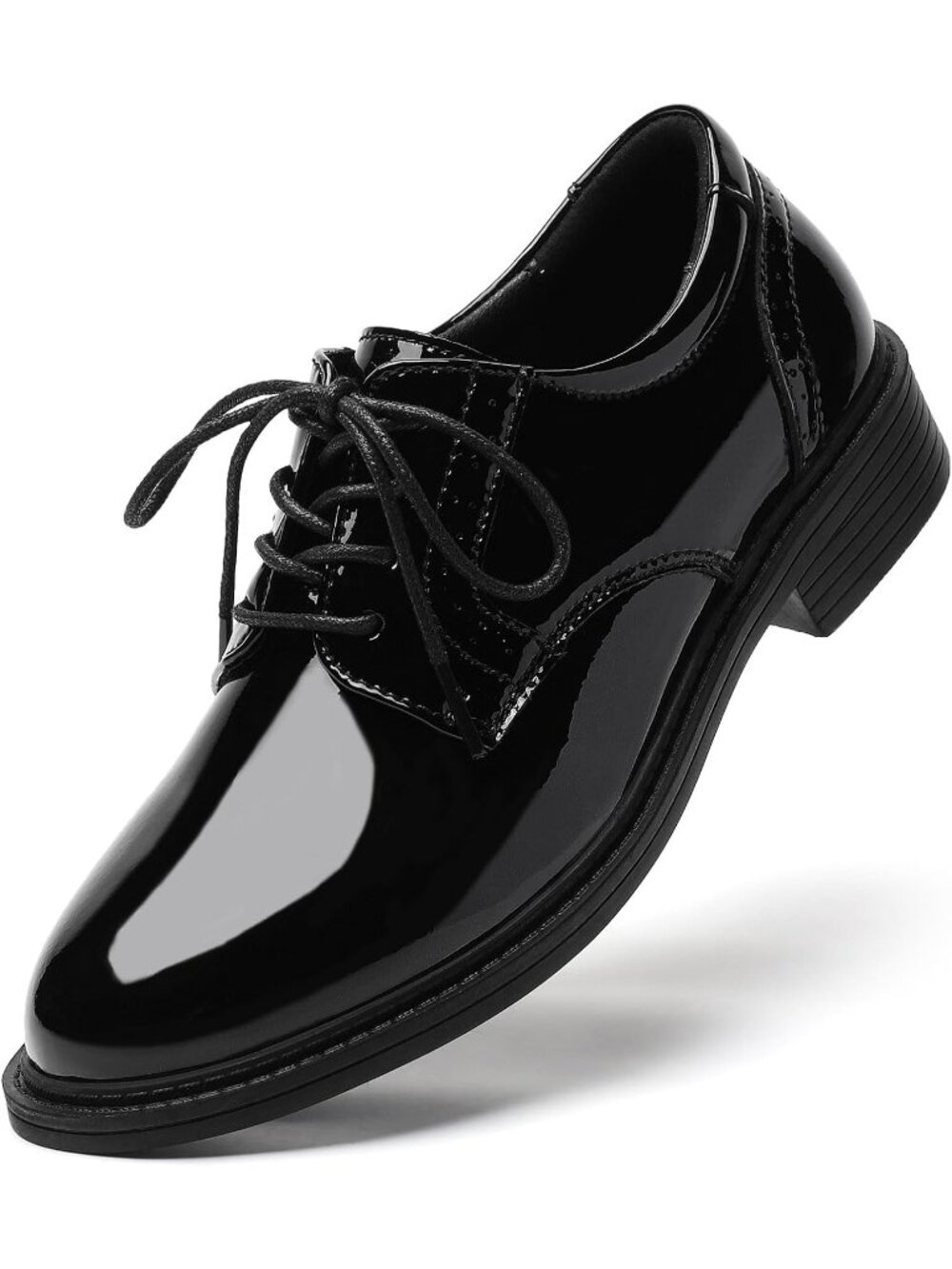 Women's Shine Black Round Toe Lace up Formal Oxford Shoes for Office Ladies